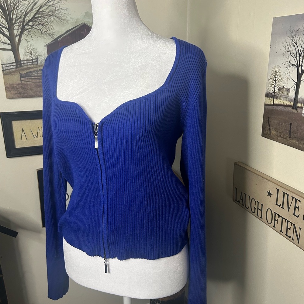 Pink Rose Navy Zip-Up Sweater